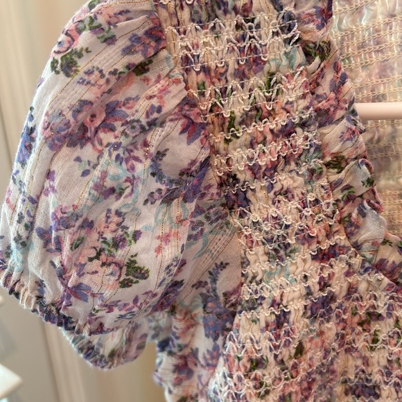 NWT LoveShackFancy Trevor Dress Positano Blue, XS, pink/purple floral design - Picture 4 of 7